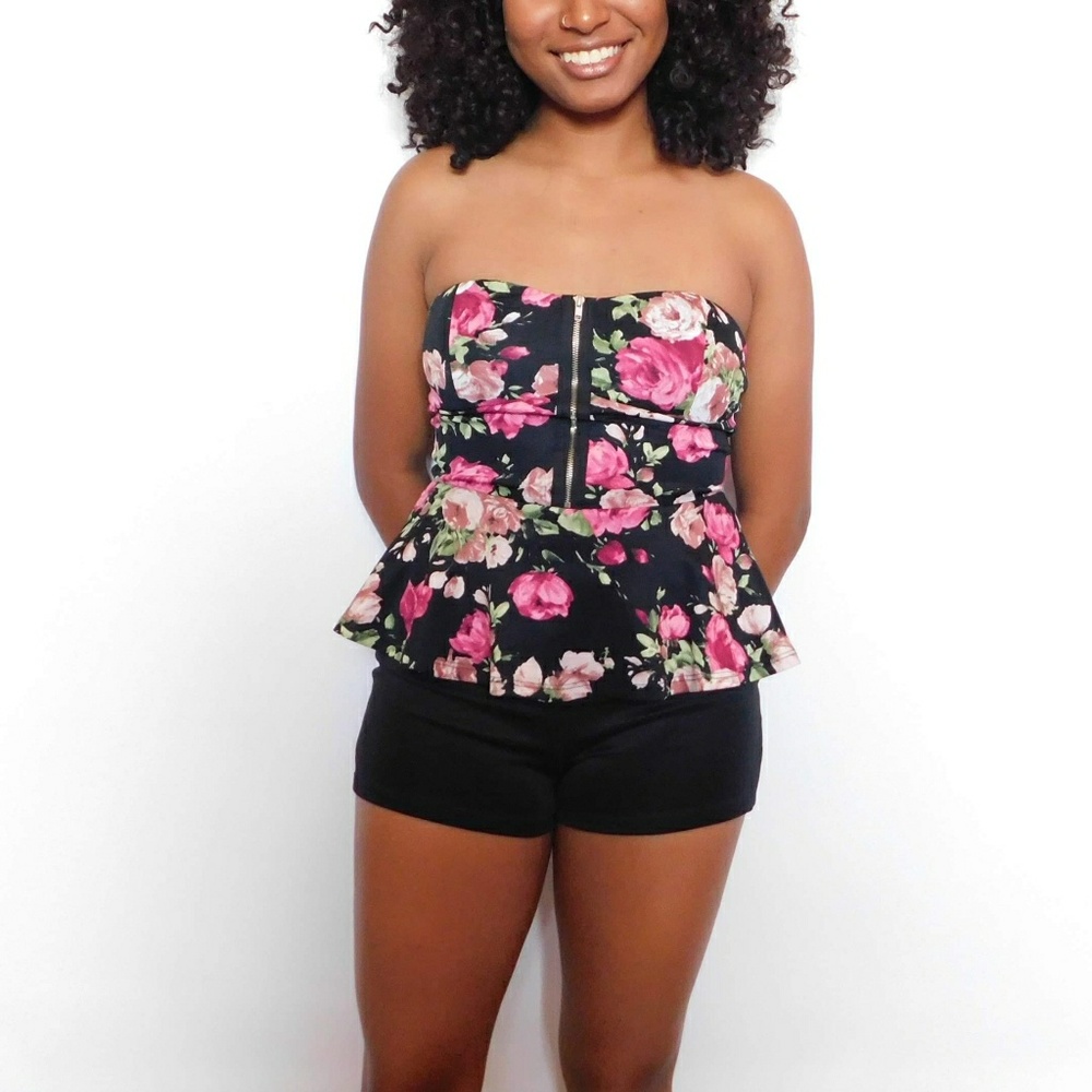 Floral Strapless Peplum Romper